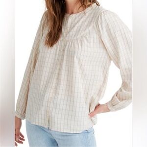 Madewell Balloon Sleeve Blouse in Windowpane Plaid